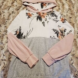 Lovely Melody Gray and Pink Floral Sweatshirt Long Sleeve Relaxed Fit